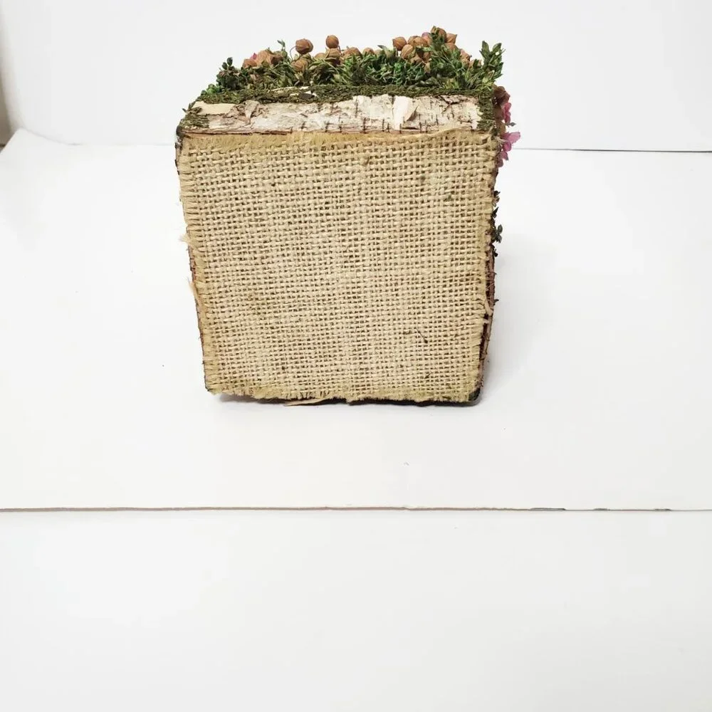 Faux Yellow Roses & Flowers in tree trunk arrangement (New without box)